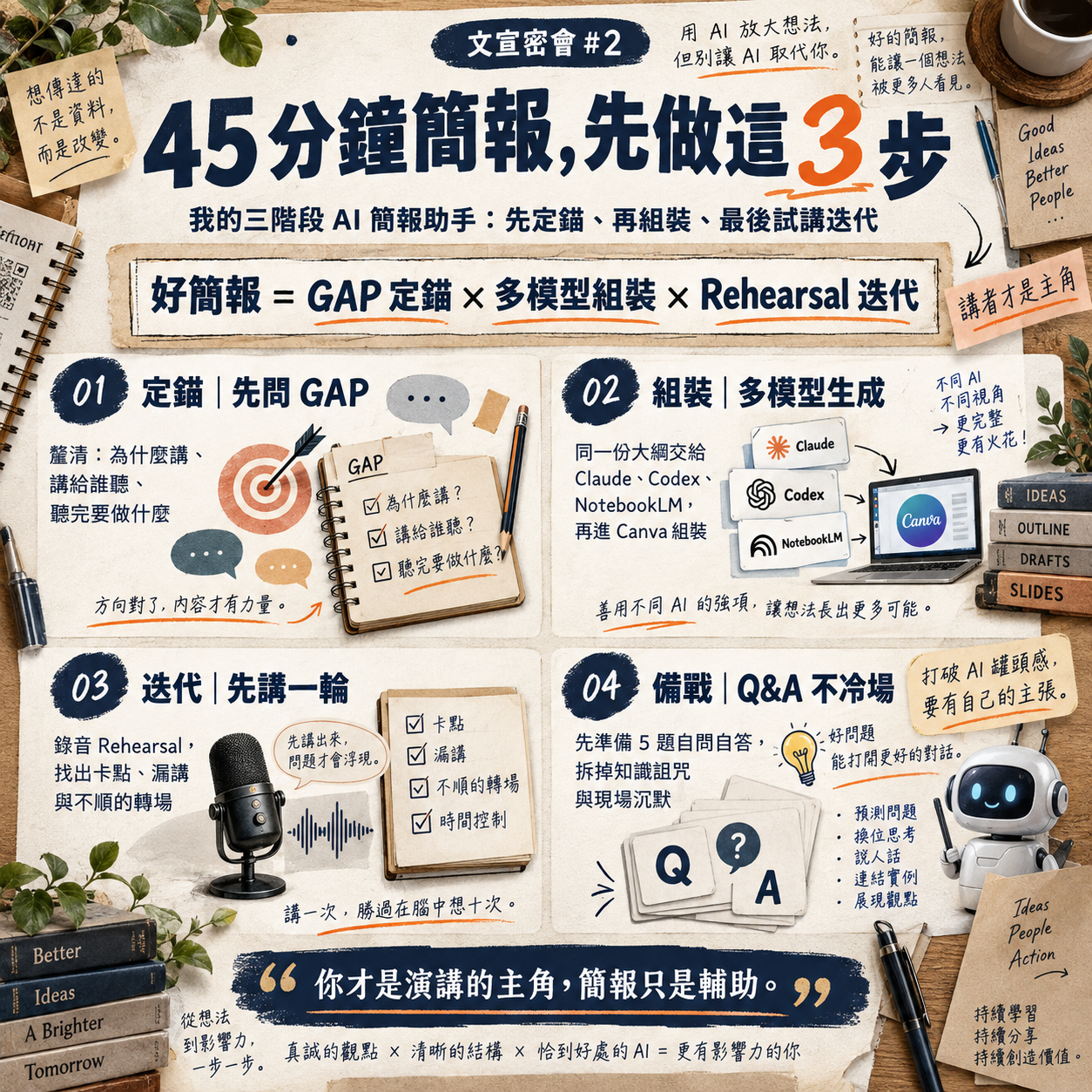 文宣密會#2｜如何在最短時間準備一場45 分鐘簡報？我的「寫作者的演講陪跑教練」三階段步驟